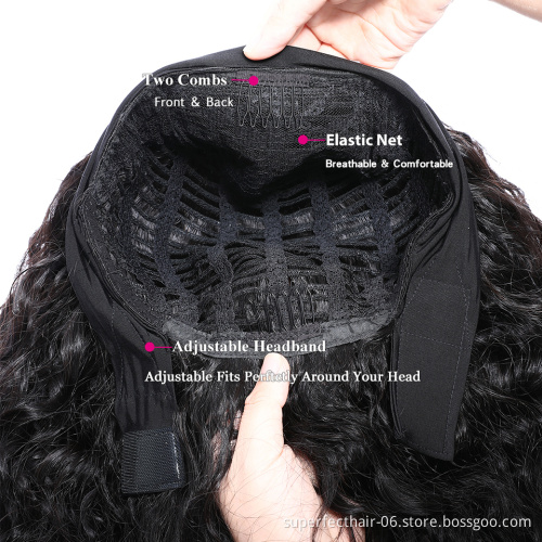 Virgin Indian Straight Cuticle Aligned Hair Head band Human Hair Wig Curly Water Loose Deep Wave Headband Wigs For Black Women